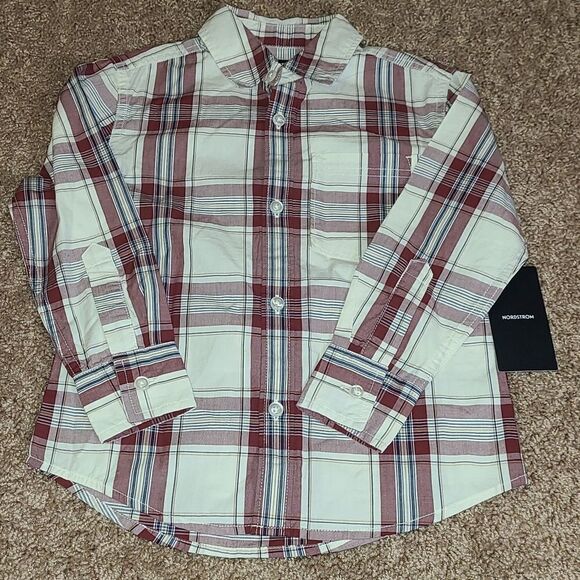 Nordstrom Ivory Egret Alex Plaid button long sleeve top - Picture 1 of 3